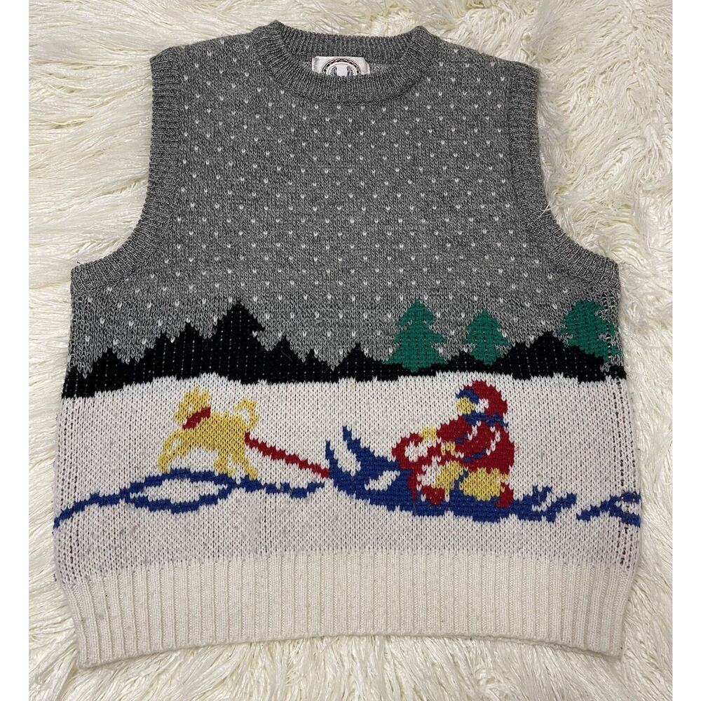 Catamount Trail vintage novelty Dogsled Wool Blend Sweater Vest Medium
